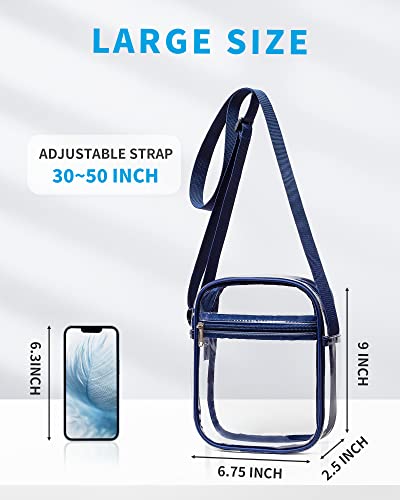 Vorspack Clear Bag Stadium Approved - PVC Clear Purse Clear Crossbody Bag with Front Pocket for Concerts Sports Festivals - Navy Blue