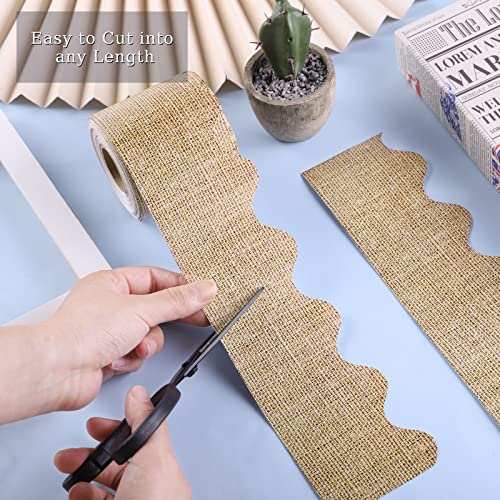 durony 65.6 Feet Burlap Wood Bulletin Board Border Scalloped Border Trim Classroom Rustic Wood Decoration Borders for Home Classroom Office Decorations