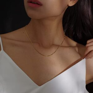 CONRAN KREMIX Thin Gold Chain Necklace For Women Men 1.0mm Width Box Chain Necklace Stainless Steel 18K Real Gold Plated Necklace 16 Inch
