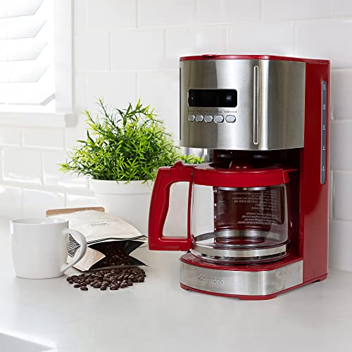 Kenmore Aroma Control 12-Cup Programmable Coffee Maker, Red and Stainless Steel Drip Coffee Machine, Glass Carafe, Reusable Filter, Timer, Digital Display Charcoal Water Filter, Regular or Bold