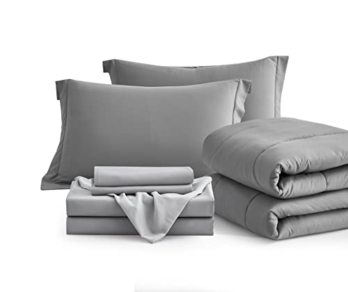 Maple&Stone Queen Size Comforter Set 7 Pieces Bed in a Bag - Down Alternative Bed Set with Sheets, Pillowcases & Shams, Soft Reversible Duvet Insert for Queen Bed, Dark Grey & Light Grey