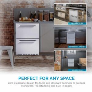 NewAir 24" Outdoor Beverage Refrigerator | Dual Drawer | Weatherproof Stainless Steel Fridge | Built-In or Freestanding Outdoor Patio Fridge For Beer, Wine, Food NCR040SS00