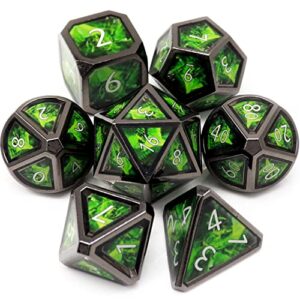 haxtec metal dice set d&d acid splash real scene black green polyhedral dnd dice w/pu leather dragon eye dice bag for ttrpg dungeons and dragons gifts