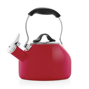 chantal 1.8 qt kettle, oolong series, premium enamel on carbon steel, whistling, even heating & quick boil (apple red)
