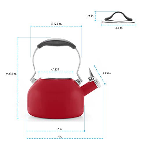 Chantal 1.8 QT Kettle, Oolong Series, Premium Enamel on Carbon Steel, Whistling, Even Heating & Quick Boil (Apple Red)