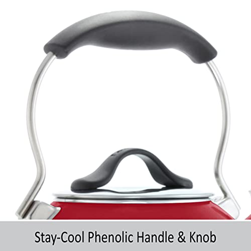 Chantal 1.8 QT Kettle, Oolong Series, Premium Enamel on Carbon Steel, Whistling, Even Heating & Quick Boil (Apple Red)