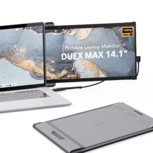 new mobile pixels 2023 duex max portable monitor, 14.1" fhd 1080p ips ultra slim laptop screen extender, usb a/usb c plug and play auto rotated, windows/mac/android/switch compatible (gunmetal grey)