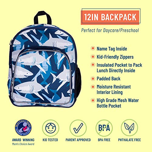 Wildkin 12-Inch Kids Backpack for Boys & Girls, Perfect for Daycare and Preschool, Toddler Bags Features Padded Back & Adjustable Strap, Ideal for School & Travel Backpacks (Sharks)