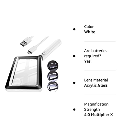 ANBULL 4X 8X Rechargeable Magnifying Glass with Light, 20 Anti-Glare Dimmable LEDs, Handheld 4.5''*2.7'' Rectangular Page Lighted Magnifying Glass for Close Work, Seniors Reading, Low Vision
