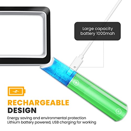 ANBULL 4X 8X Rechargeable Magnifying Glass with Light, 20 Anti-Glare Dimmable LEDs, Handheld 4.5''*2.7'' Rectangular Page Lighted Magnifying Glass for Close Work, Seniors Reading, Low Vision