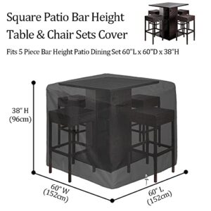 5 Piece Bar Height Patio Dining Set Covers Waterproof 60 Inch Square Patio Bar Height Table & Chair Sets Cover, Black