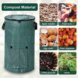 Pilntons 2 Pack 30 Gallon Garden Composting Bags Reusable Lawn Leaf Bags Heavy Duty Yard Waste Bags with Zipper Lid and Handles Compost Bins Outdoor Container for Clean Up Debris Grass Clippings