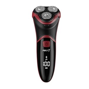 max-t men's electric shaver - corded and cordless rechargeable 3d rotary shaver razor for men with pop-up sideburn trimmer wet and dry painless 100-240v red