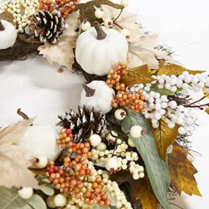 Fall Decor - Fall Wreaths for Front Door - 18 Inch Autumn Maples Leaf Pumpkin Pine Cone Berry Wreath - Fall Decorations for Thanksgiving Halloween Farmhouse Harvest Home Outdoor Indoor Window Wall