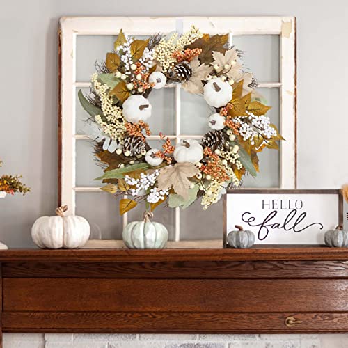 Fall Decor - Fall Wreaths for Front Door - 18 Inch Autumn Maples Leaf Pumpkin Pine Cone Berry Wreath - Fall Decorations for Thanksgiving Halloween Farmhouse Harvest Home Outdoor Indoor Window Wall