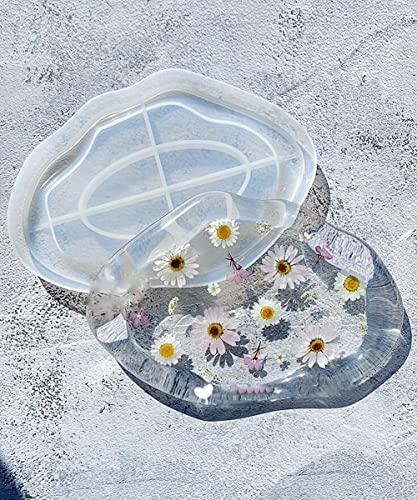 Aitian Tray Resin Mold,Irregular Cloud Pressed Flowers DIY Coasters Silicone Molds,Epoxy Resin Casting Molds for Jewelry TR1 TR1-1