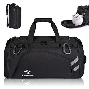 estarer gym bag sports duffel bags for men 50l with shoe compartment & wet pocket large fitness workout travel 4-in-1 backpack - black