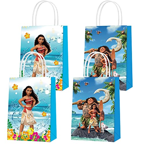 W/NN 16 Pcs Moana Party Paper Gift Bags, 2 Styles Party Favor Bags with Handles for Moana Party Decorations, Goody Bags Candy Gift Bags for Girls Boys Birthday Party Supplies Favors