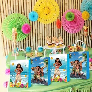 W/NN 16 Pcs Moana Party Paper Gift Bags, 2 Styles Party Favor Bags with Handles for Moana Party Decorations, Goody Bags Candy Gift Bags for Girls Boys Birthday Party Supplies Favors