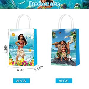 W/NN 16 Pcs Moana Party Paper Gift Bags, 2 Styles Party Favor Bags with Handles for Moana Party Decorations, Goody Bags Candy Gift Bags for Girls Boys Birthday Party Supplies Favors