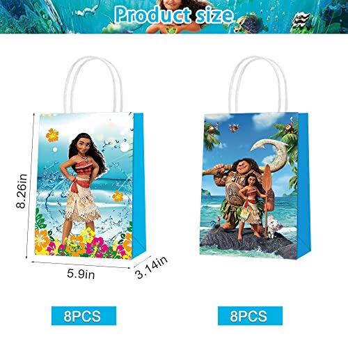 W/NN 16 Pcs Moana Party Paper Gift Bags, 2 Styles Party Favor Bags with Handles for Moana Party Decorations, Goody Bags Candy Gift Bags for Girls Boys Birthday Party Supplies Favors