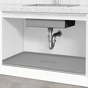 beesvo under sink mat kitchen & bathroom cabinet liner, 34" x 22" silicone waterproof under sink drip tray, hold up to 3.3 gallons liquid, cool grey