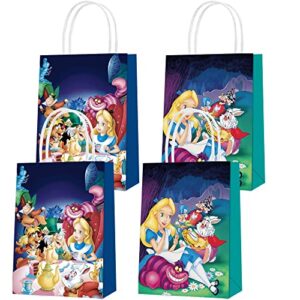 16 pcs alice in wonderland party paper gift bags, 2 styles party favor bags with handles for alice in wonderland party decorations, goody bags candy gift bags for girls boys birthday party supplies favors