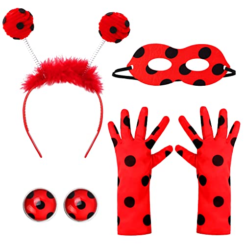 Yewong Ladybug Costume Set Ladybug Antenna Headband Polka Dots Earrings Gloves Mask for Kids Halloween Christmas Fancy Party Dresses