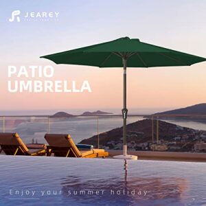 JEAREY 9FT Outdoor Patio Umbrella Outdoor Table Umbrella with Push Button Tilt and Crank, Market Umbrella 8 Sturdy Ribs UV Protection Waterproof for Garden, Deck, Backyard, Pool (Dark Green)