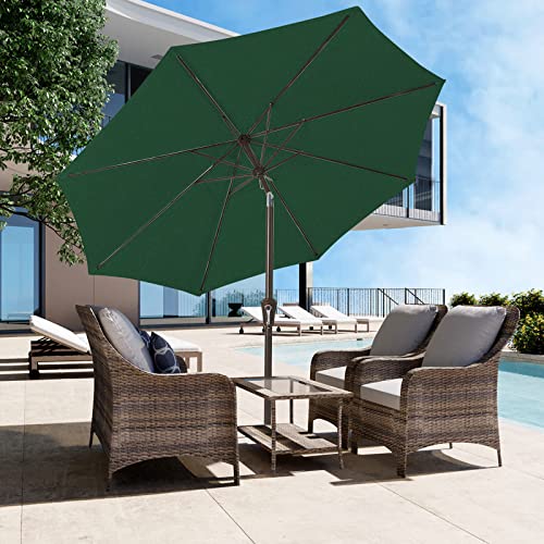 JEAREY 9FT Outdoor Patio Umbrella Outdoor Table Umbrella with Push Button Tilt and Crank, Market Umbrella 8 Sturdy Ribs UV Protection Waterproof for Garden, Deck, Backyard, Pool (Dark Green)