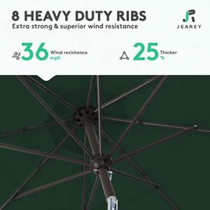 JEAREY 9FT Outdoor Patio Umbrella Outdoor Table Umbrella with Push Button Tilt and Crank, Market Umbrella 8 Sturdy Ribs UV Protection Waterproof for Garden, Deck, Backyard, Pool (Dark Green)