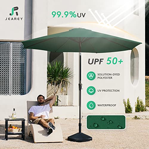 JEAREY 9FT Outdoor Patio Umbrella Outdoor Table Umbrella with Push Button Tilt and Crank, Market Umbrella 8 Sturdy Ribs UV Protection Waterproof for Garden, Deck, Backyard, Pool (Dark Green)