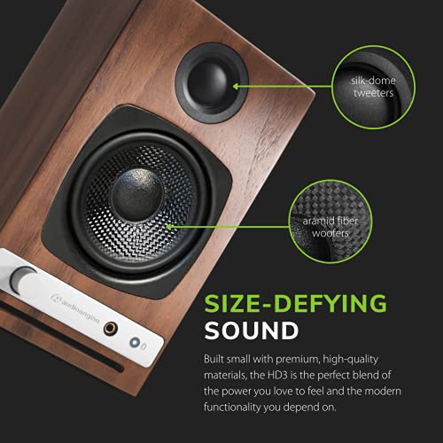 Audioengine HD3 Powered Bluetooth Speakers and DS1M Metal Desktop Speaker Stands Bundle (Walnut)