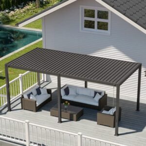gardesol louvered pergola 10'×20' aluminum pergola rainproof gazebo with adjustable roof for outdoor deck patio garden yard (matte black)