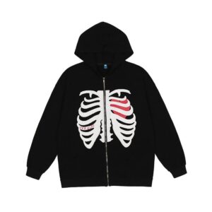 nufr unisex skeleton zip up hoodie fashion vintage jacket graphics e-girl 90s sweatshirt for men and women for teen girls boys black