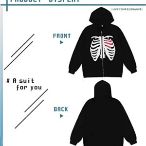 NUFR Unisex Skeleton Zip Up Hoodie Fashion Vintage Jacket Graphics E-Girl 90s Sweatshirt for Men and Women for Teen Girls Boys Black