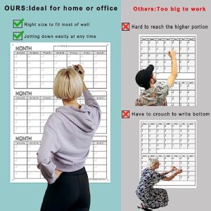 Large Wall Calendar Dry Erase 3 Month,36x24 Jumbo Undated Quarterly White Board Calendar For Medium Office,Giant Reusable Laminated 90 Days Planner,Big Multi Months Planning Poster