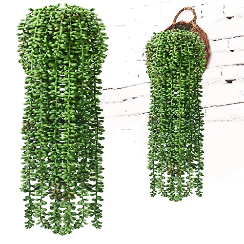 BohoSM 3pcs Fake String of Pearls Plant Artificial Hanging Plants Faux String of Pearls Artificial Succulents Plants Artificial String of Pearls Plants Fake Hanging Plant (Succulents)