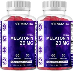 vitamatic melatonin 20mg gummies for adults, 30 servings - 60 vegetarian gummies - non-habit forming supplement (60 gummies (pack of 2))