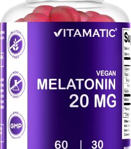 Vitamatic Melatonin 20mg Gummies for Adults, 30 Servings - 60 Vegetarian Gummies - Non-Habit Forming Supplement (60 Gummies (Pack of 2))