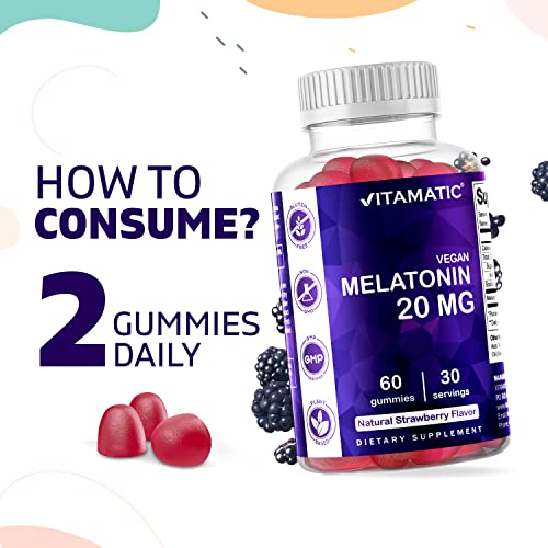 Vitamatic Melatonin 20mg Gummies for Adults, 30 Servings - 60 Vegetarian Gummies - Non-Habit Forming Supplement (60 Gummies (Pack of 2))