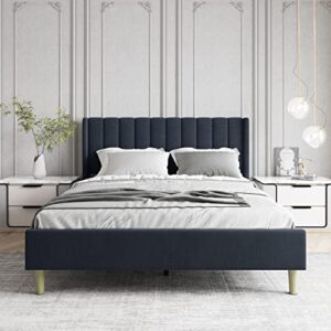 Zoophyter Upholstered Platform Bed Frame Queen Size with Headboard,Strong Wooden Slats Support No Box Spring Needed Easy Assembly Dark Grey