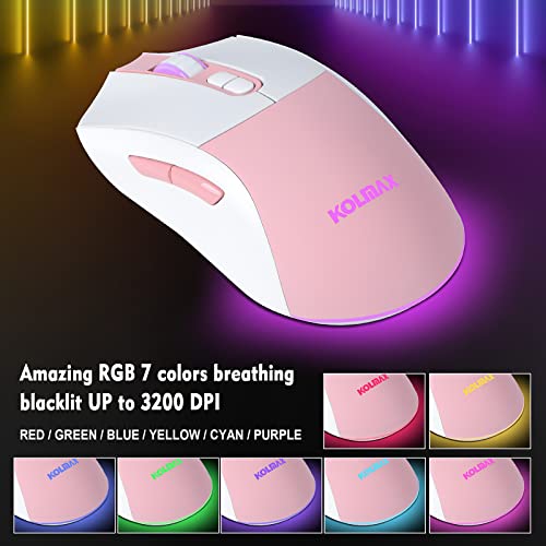 CK98 Wireless Gaming Keyboard and Mouse Combo,Rechargeable RGB White Gaming Keyboard RGB Backlit 98 Keys Mechanical Feeling Dual Color Keyboard and Gaming Mouse 3200DPI for PC Mac Gamers(WhitePink)