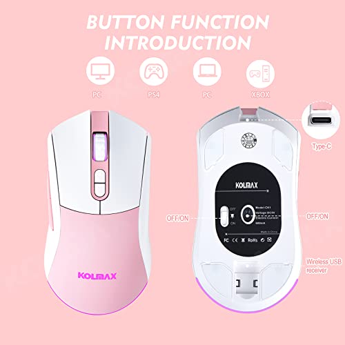 CK98 Wireless Gaming Keyboard and Mouse Combo,Rechargeable RGB White Gaming Keyboard RGB Backlit 98 Keys Mechanical Feeling Dual Color Keyboard and Gaming Mouse 3200DPI for PC Mac Gamers(WhitePink)