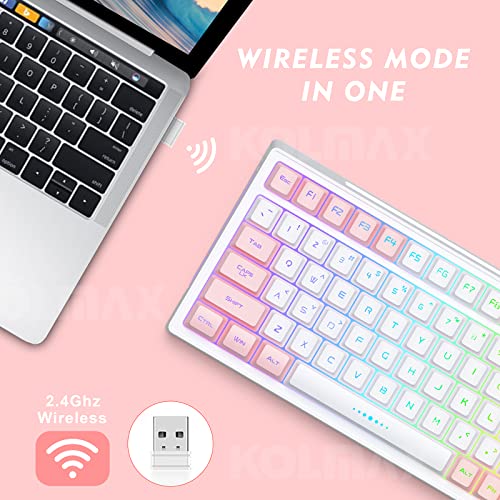 CK98 Wireless Gaming Keyboard and Mouse Combo,Rechargeable RGB White Gaming Keyboard RGB Backlit 98 Keys Mechanical Feeling Dual Color Keyboard and Gaming Mouse 3200DPI for PC Mac Gamers(WhitePink)