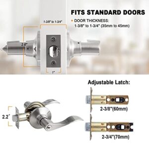 NeuType 3 Pack Satin Nickel Front Door Handle with Lock and Key, Entry Door Lockset, Wave-Like Lever, Keyed Entry Lock for Home Office or Hotels, Compatible with Right & Left Handed Doors