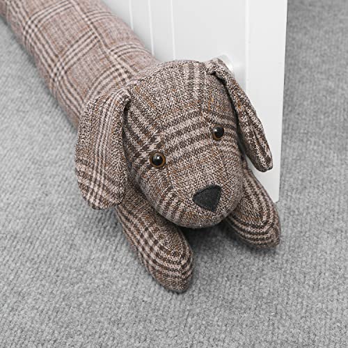 CERAYOU 36 Inch Heavy Duty Under Door Draft Stopper, Cute Animals Shape Door & Window Draft Guard to Save Energy, Decorative Weighted Bottom Insulation Stopper Noise Air Wind Dust Blocker, Plaid Dog