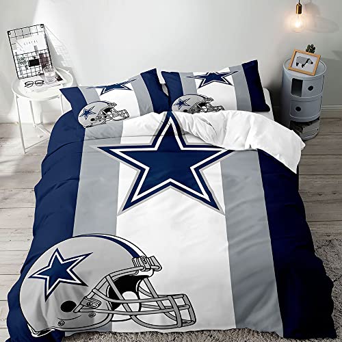 VIVIHOME 3PCS American Football Bedding Set, King Duvet Cover, Sports Duvet Cover, Grey White Navy Blue Striped Comforter Cover, Bedroom Decor for Men Husband Boyfriend Teenage Boys, 2 Pillow Shams