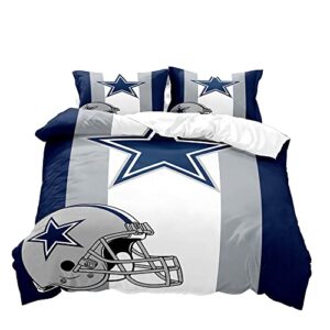 VIVIHOME 3PCS American Football Bedding Set, King Duvet Cover, Sports Duvet Cover, Grey White Navy Blue Striped Comforter Cover, Bedroom Decor for Men Husband Boyfriend Teenage Boys, 2 Pillow Shams