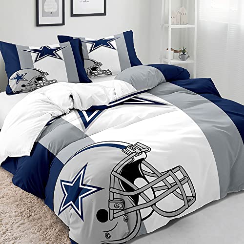 VIVIHOME 3PCS American Football Bedding Set, King Duvet Cover, Sports Duvet Cover, Grey White Navy Blue Striped Comforter Cover, Bedroom Decor for Men Husband Boyfriend Teenage Boys, 2 Pillow Shams